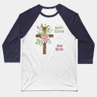 Floral Happy Easter God Bless Design Baseball T-Shirt